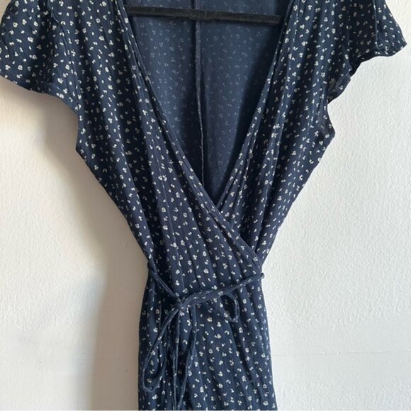 Brandy Melville Sz S Navy Blue Dainty Floral Cottagecore Mini Wrap Dress - Picture 7 of 11